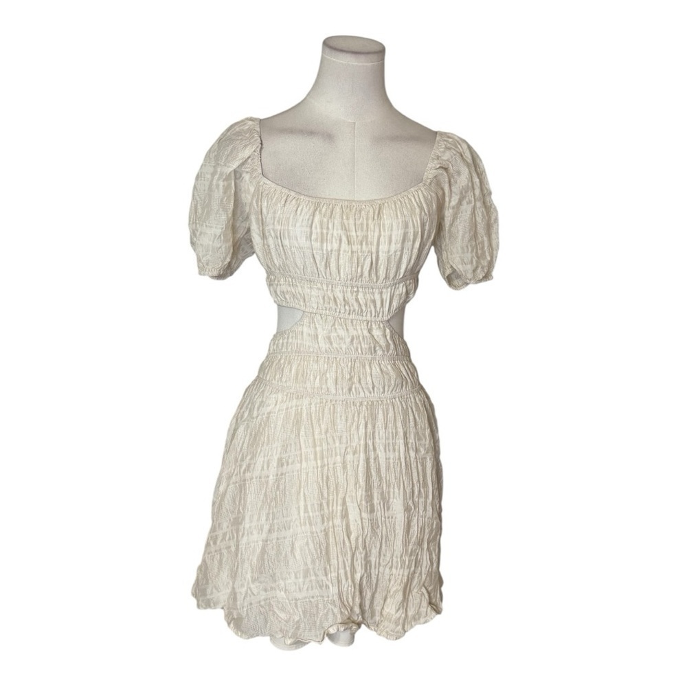 SABO‎ Cream Ivory Puff Sleeve Mini Dress XS Sun Sundress Boho Country Concert - Picture 3 of 9